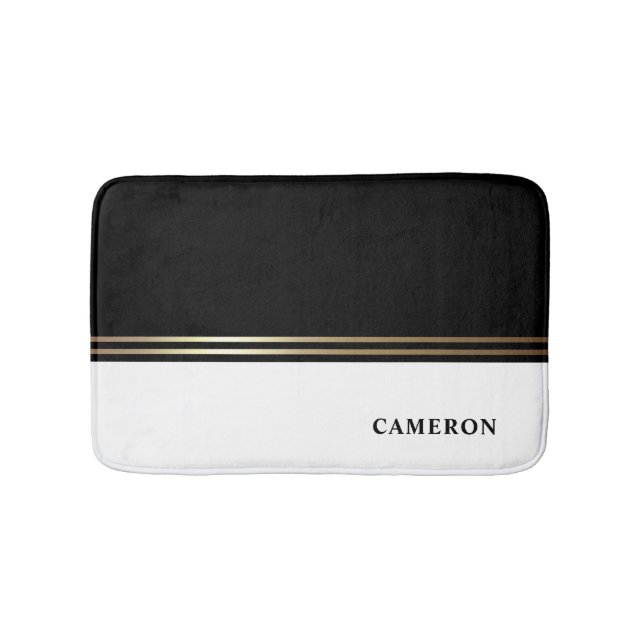 Tapis De Bain Élégante huile noire et blanche Personnalisée (Devant)