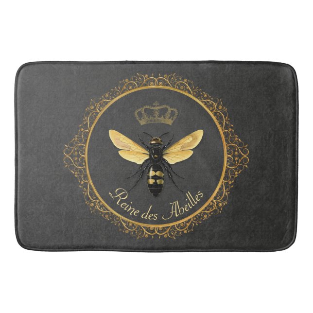 Tapis De Bain Elégante Reine d'Abeille gris or jaune (Devant)