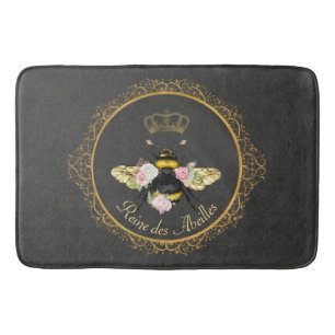 Tapis De Bain Élégantes roses roses Reine abeille française gris