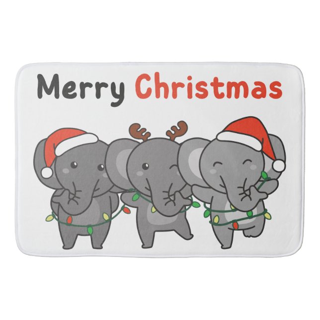 Tapis De Bain Eléphant Animaux de Noël Eléphants Joyeux (Devant)