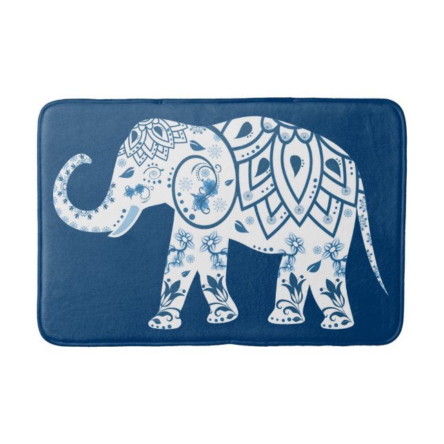 Tapis De Bain Eléphant bleu à motif orné (Devant)