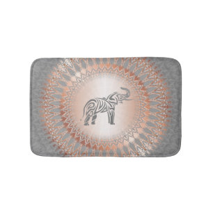 Tapis De Bain Éléphant Gris Mandala Or Rose