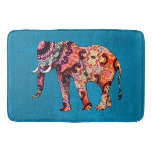 Tapis De Bain Eléphant multicolore coloré sur Arrière - plan ble