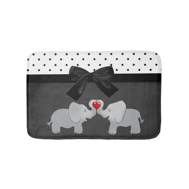 Tapis De Bain Eléphants adorables mignons, Pois, Bow noir (Devant)