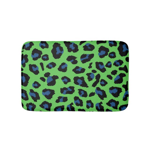 Tapis De Bain Empreinte de léopard bleu et vert (Devant)