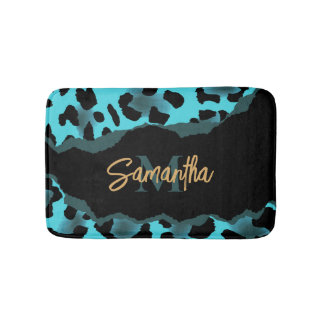 Tapis De Bain Empreinte de léopard bleu mignon