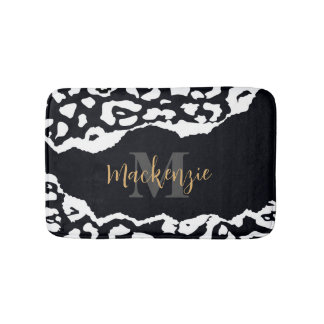 Tapis De Bain Empreinte de léopard noir et blanc