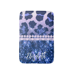 Tapis De Bain Empreinte de léopard Parties scintillant bleue