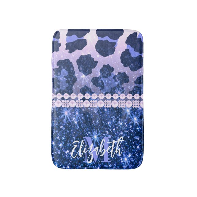 Tapis De Bain Empreinte de léopard Parties scintillant bleue (Devant (Vertical))