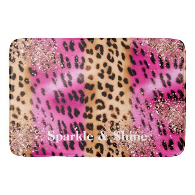 Tapis De Bain Empreinte de léopard rose Rose Gold Glitzy Parties (Devant)