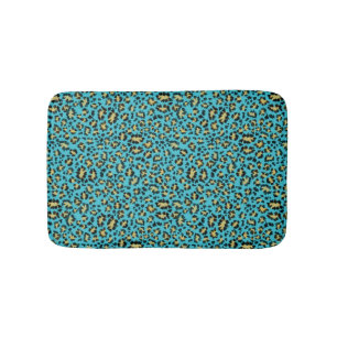 Tapis De Bain Empreinte de léopard sur matelas bleu douillet
