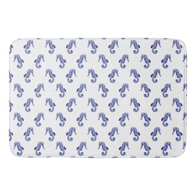 Tapis De Bain Empreinte d'hippocampe bleu et blanc (Devant)