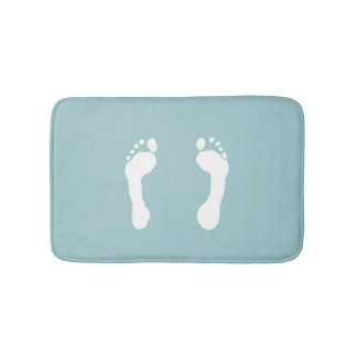 Tapis De Bain Empreintes de pas Blanc-Embouties (bleues)
