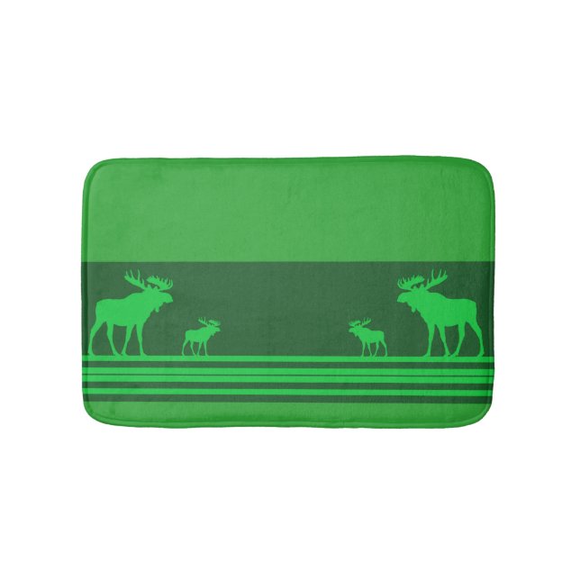 Tapis de bain en mousse d'orignal vert rustique (Devant)