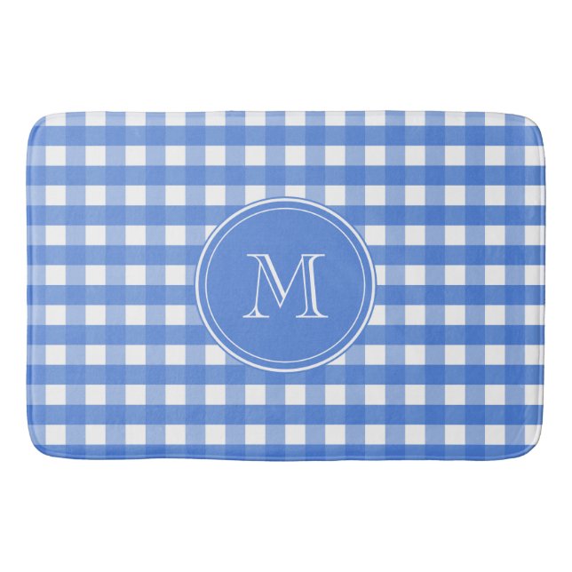 Tapis De Bain En vichy en bleu et blanc (Devant)