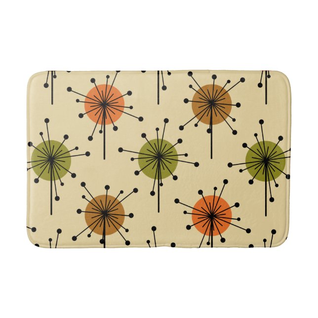 Tapis De Bain Époque Atomique Spoutnik Starburst Fleurs Tons Ter (Devant)