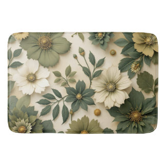 Tapis de bain et tapis à motif de fleurs vertes 