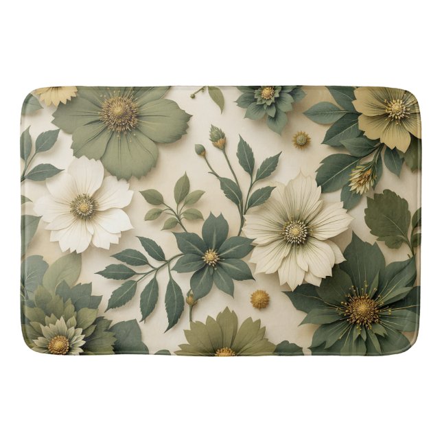 Tapis de bain et tapis à motif de fleurs vertes  (Devant)