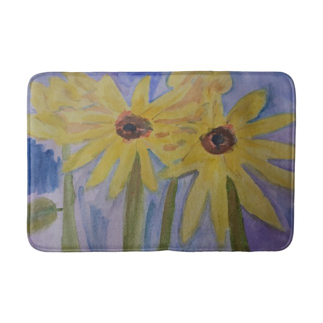 Tapis De Bain Été Fleurs de soleil jaunes Mat (Devant)