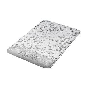 Tapis De Bain Étoiles d'argent Whimsical sur blanc personnalisé