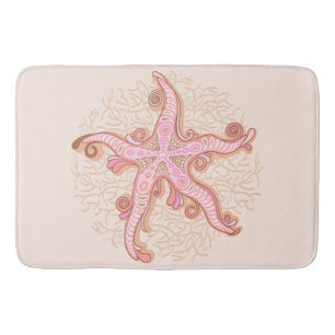 Tapis De Bain Étoiles de mer et motif pastel rose corail