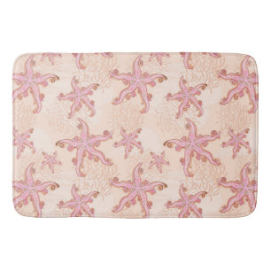 Tapis De Bain Étoiles de mer et motif pastel rose corail