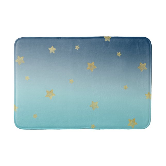 Tapis De Bain Etoiles d'or Aqua Blue Ombre (Devant)