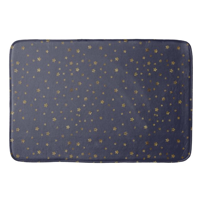 Tapis De Bain Étoiles d'or sur le bleu marine (Devant)