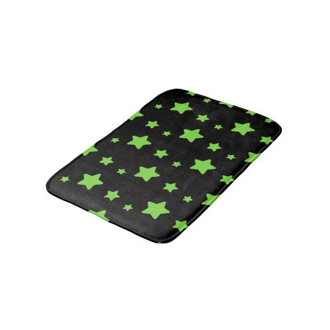 Tapis De Bain Étoiles vertes sur motif noir (Angle)