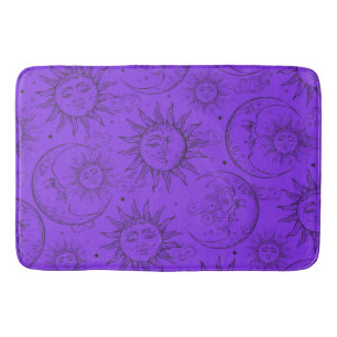 Tapis De Bain Étoiles Vintages célestes de la lune violette