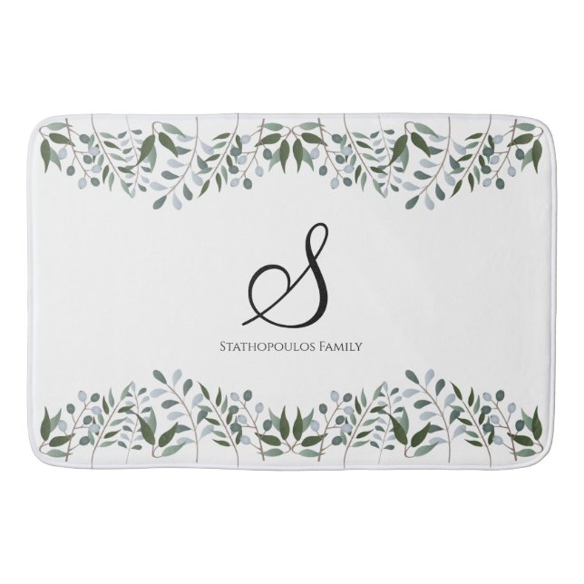 Tapis De Bain Eucalyptus Vert Floral Nom de famille (Devant)