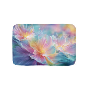 Tapis De Bain Explosion florale cosmique abstraite en pastel