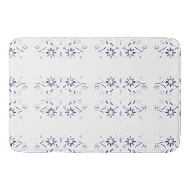 Tapis De Bain Faded Blue and White Floral Pattern (Devant)