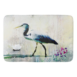 Tapis de bain fait sur commande de héron bleu