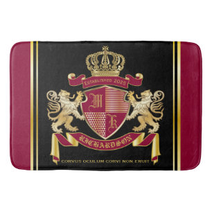 Tapis De Bain Faites votre propre blason d'armoiries d'or rouge
