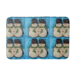 Tapis De Bain Famille bleue de bonhomme de neige