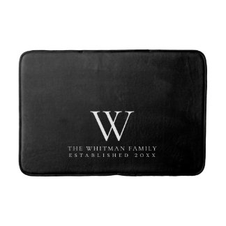 Tapis De Bain Famille Elégant Monogramme Blanc Noir