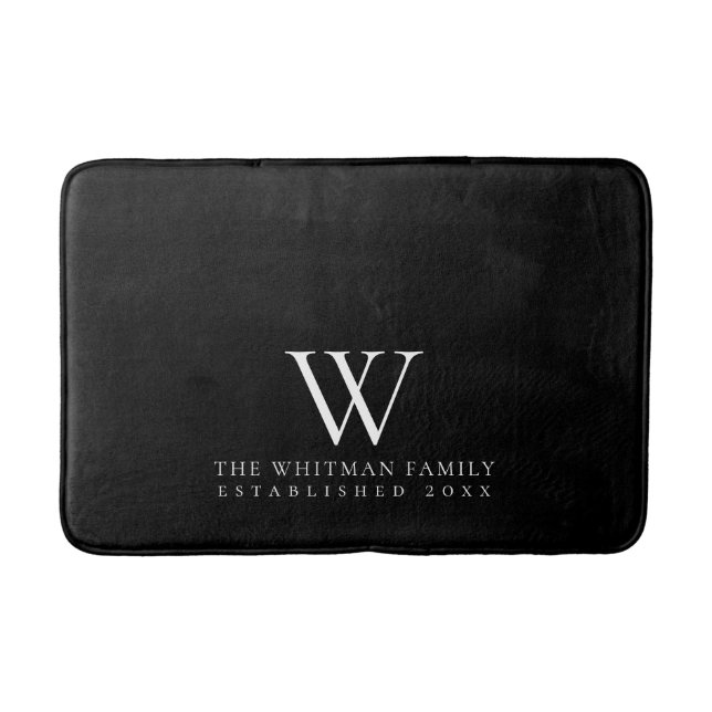 Tapis De Bain Famille Elégant Monogramme Blanc Noir (Devant)