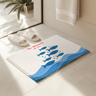 Tapis De Bain Famille personnalisée Poisson bleu bleu moderne