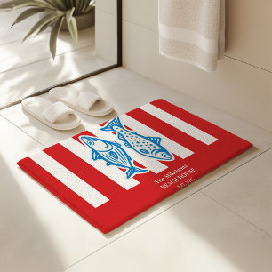 Tapis De Bain Famille personnalisée Stripes de sardine rouge mar