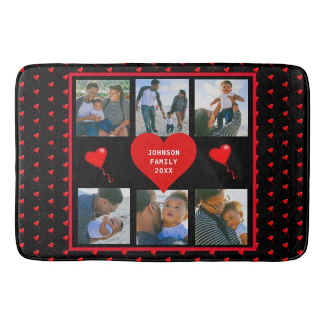 Tapis De Bain Famille Photo Collage Famille Coeur Noir Arrière - (Devant)