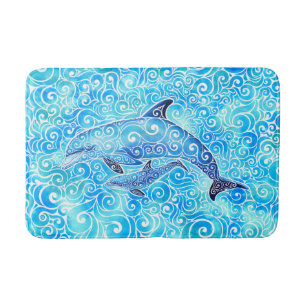 Tapis De Bain Famille tourbillonnant de dauphins