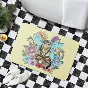 Tapis De Bain Fantaisie Pastel Chat Féerique Tigré Floral