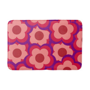 Tapis De Bain Fantasque floral rouge et rose rétro, audacieux et