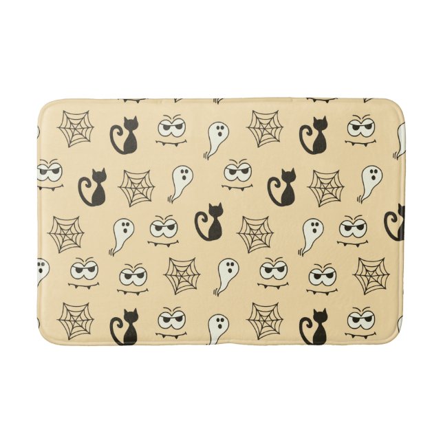 Tapis De Bain Fantôme, toiles d'araignées et chats noirs Jaune (Devant)