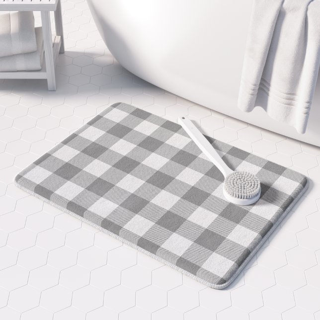 Tapis De Bain Farmhouse Buffalo Check Plaid Neutre Gris Blanc (Créateur téléchargé)