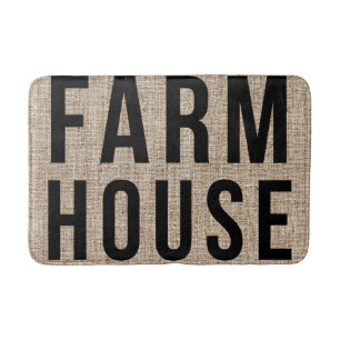 Tapis De Bain FARMHOUSE lettrage noir toile de jute rustique