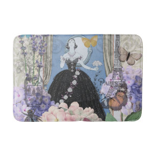 Tapis De Bain Femme élégante bleue Robe florale fantaisie