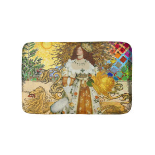 Tapis De Bain Femme Vintage Soleil Doré : Art Collage Zodiaque L