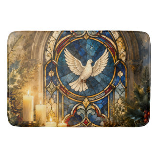 Tapis De Bain Fenêtre de Noël Colombe en Verre Coloré